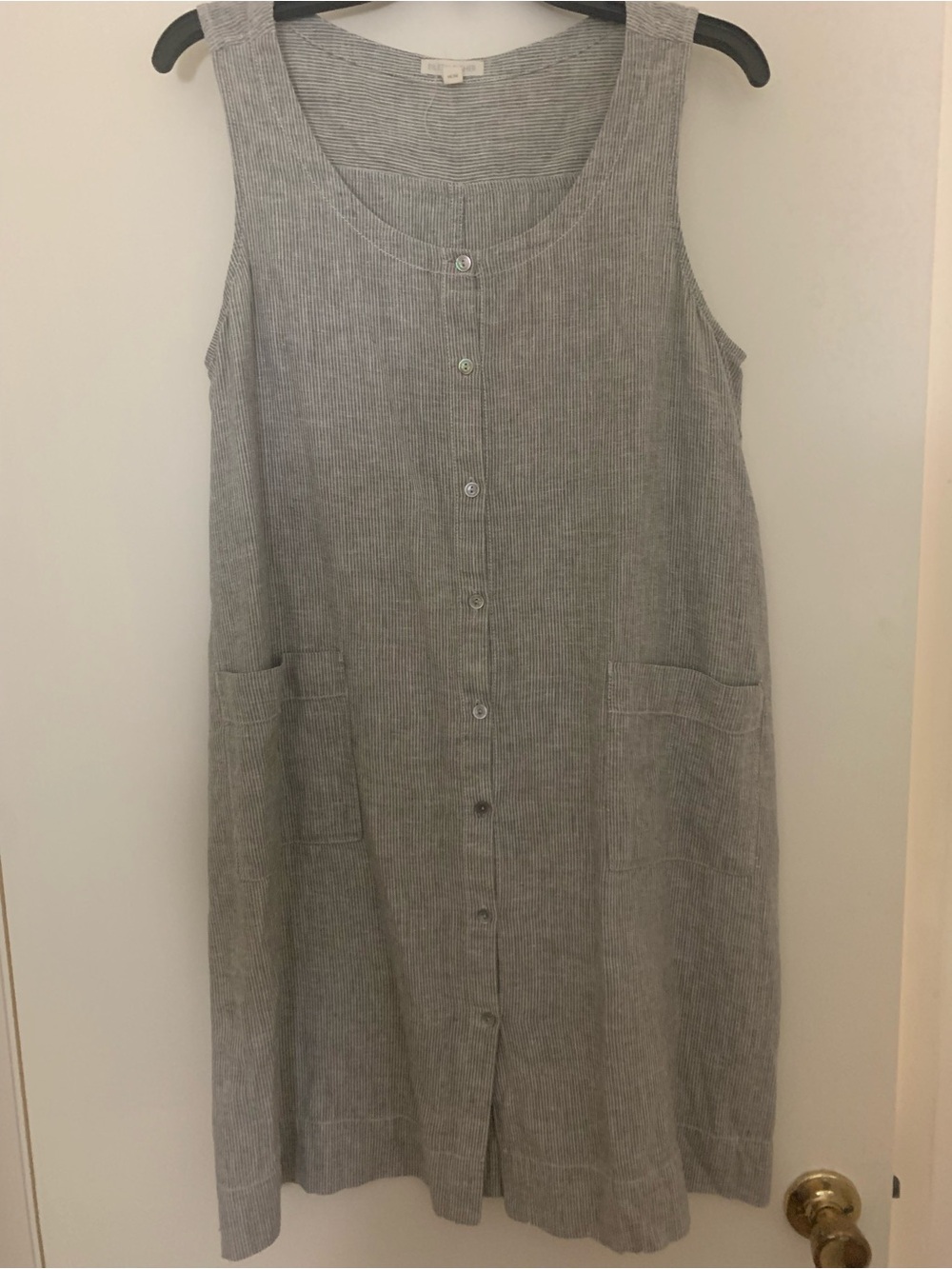 Eileen Fisher Gray Sleeveless Button-Front Linen Dress Size M